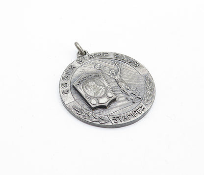 925 Sterling Silver  Vintage Antique Oxidized Essex Stamp Club Pendant  PT4820