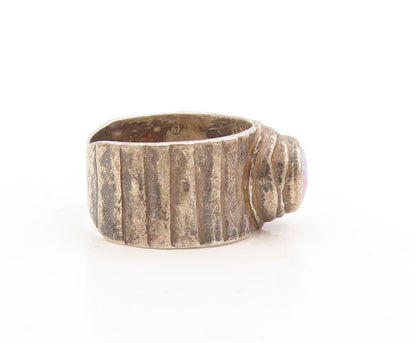 925 Sterling Silver Vintage Ring Dark Tone Brutalist Gemstone  Sz 8  RG31279