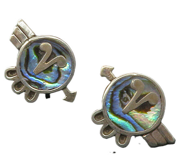 CARLOS IMPORTER MEXICO 925 Silver  Vintage Abalone Non Pierce Earrings  EG8810