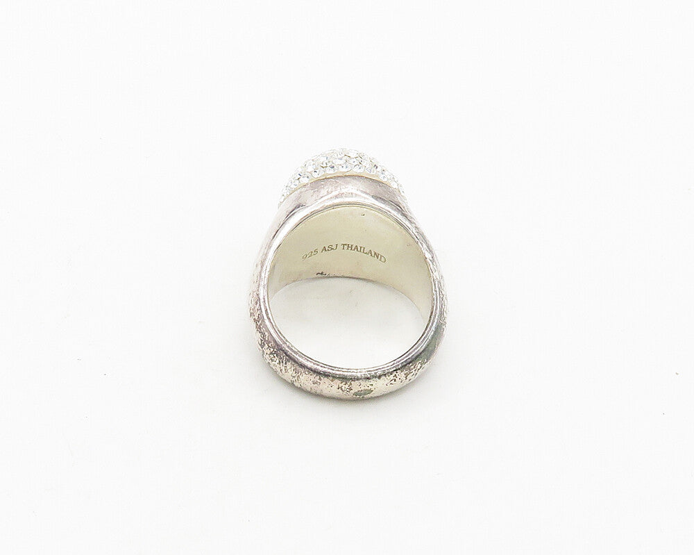 925 Sterling Silver  Vintage Sparkling Crystal Dome Band Ring Sz 8  RG19699