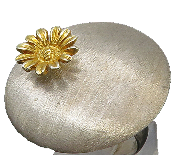 925 Sterling Silver  Vintage Two Tone Sunflower Motif Band Ring Sz 8  RG22572