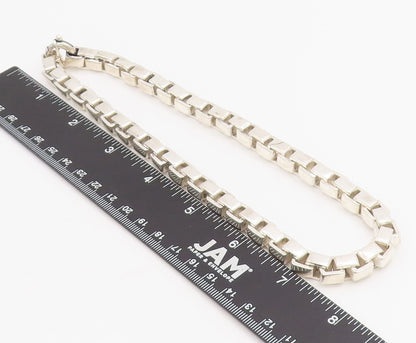 925 Sterling Silver Vintage Necklace Solid Geometric Venetian Box Chain  NE4692