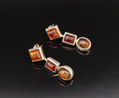 925 Sterling Silver  Vintage Multi Shaped Baltic Amber Dangle Earrings EG12182