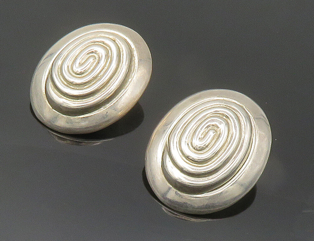 MEXICO 925 Silver  Vintage Shiny Spiral Dome Non Pierce Drop Earrings  EG7779