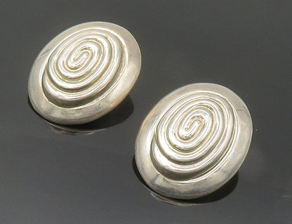 MEXICO 925 Silver  Vintage Shiny Spiral Dome Non Pierce Drop Earrings  EG7779