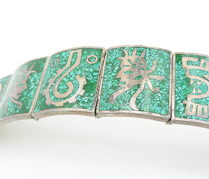 CFR MEXICO 925 Silver Vintage Inlaid Gemstone Traditional Chain Bracelet  BT3190