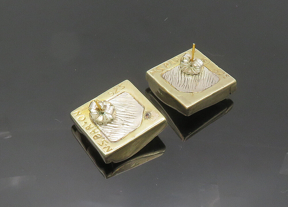 N.S. BARON 925 Silver & 14K GOLD  Vintage Sculpted Drop Earrings  EG10064