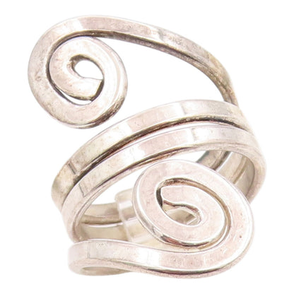 925 Sterling Silver Vintage Ring Modernist Double Spiral Bypass  Sz 8  RG35710