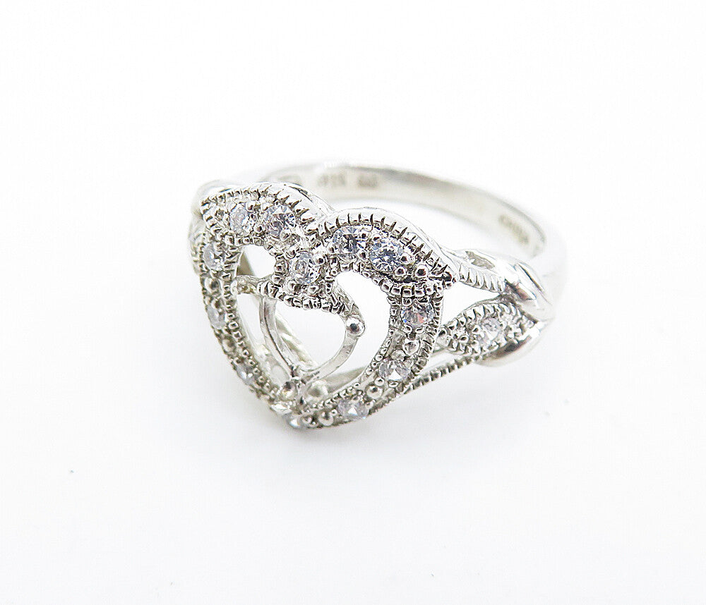 925 Sterling Silver  Topaz Open Love Heart Floral Shiny Band Ring Sz 6  RG7294