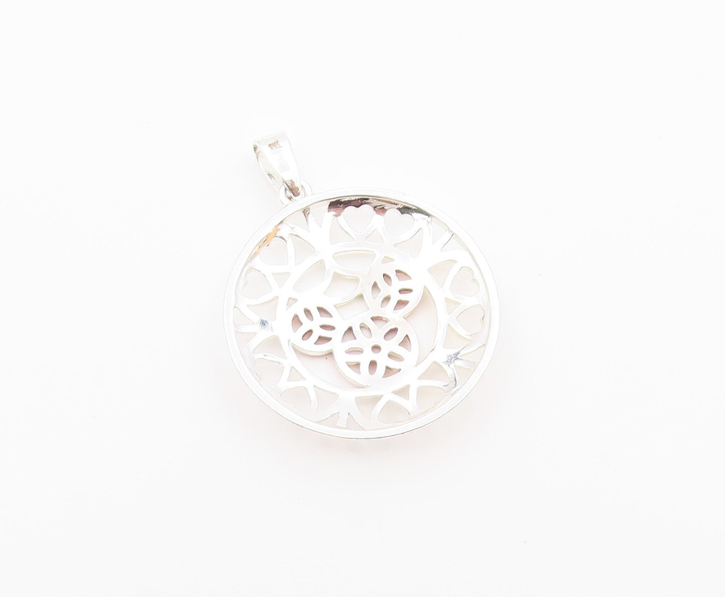 925 Silver   Vintage Two Tone Flower Peace & Love Heart Dome Pendant PT20601