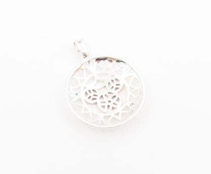 925 Silver   Vintage Two Tone Flower Peace & Love Heart Dome Pendant PT20601