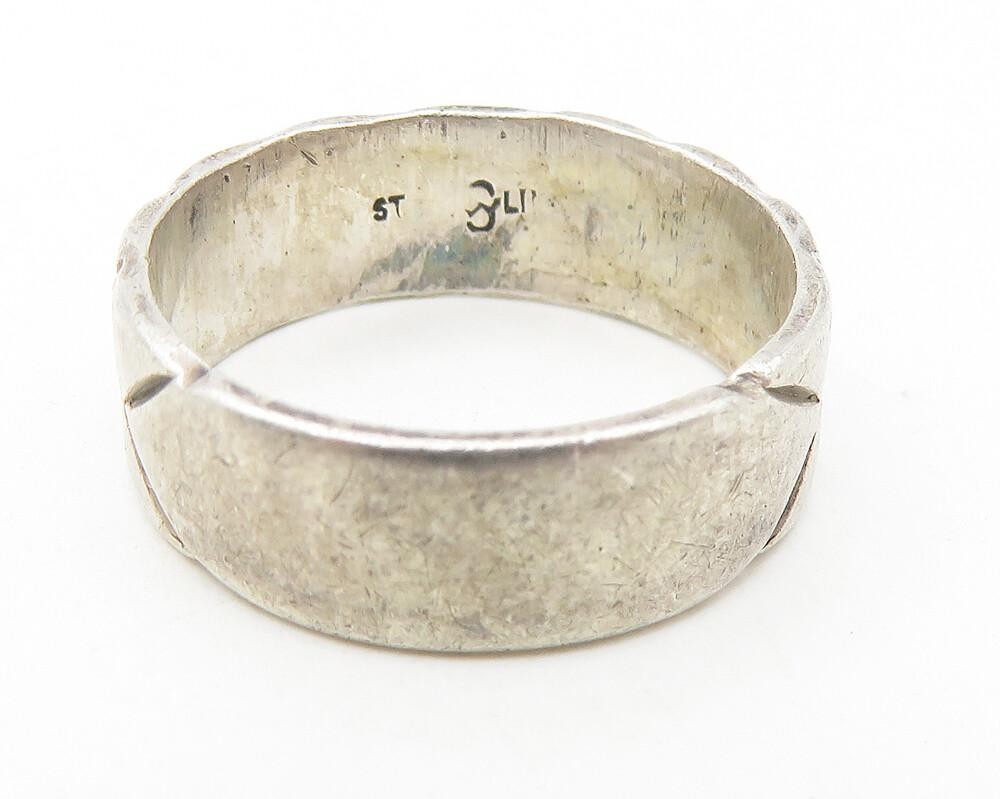 925 Sterling Silver  Vintage Chain Link Pattern Round Band Ring Sz 6  RG11132