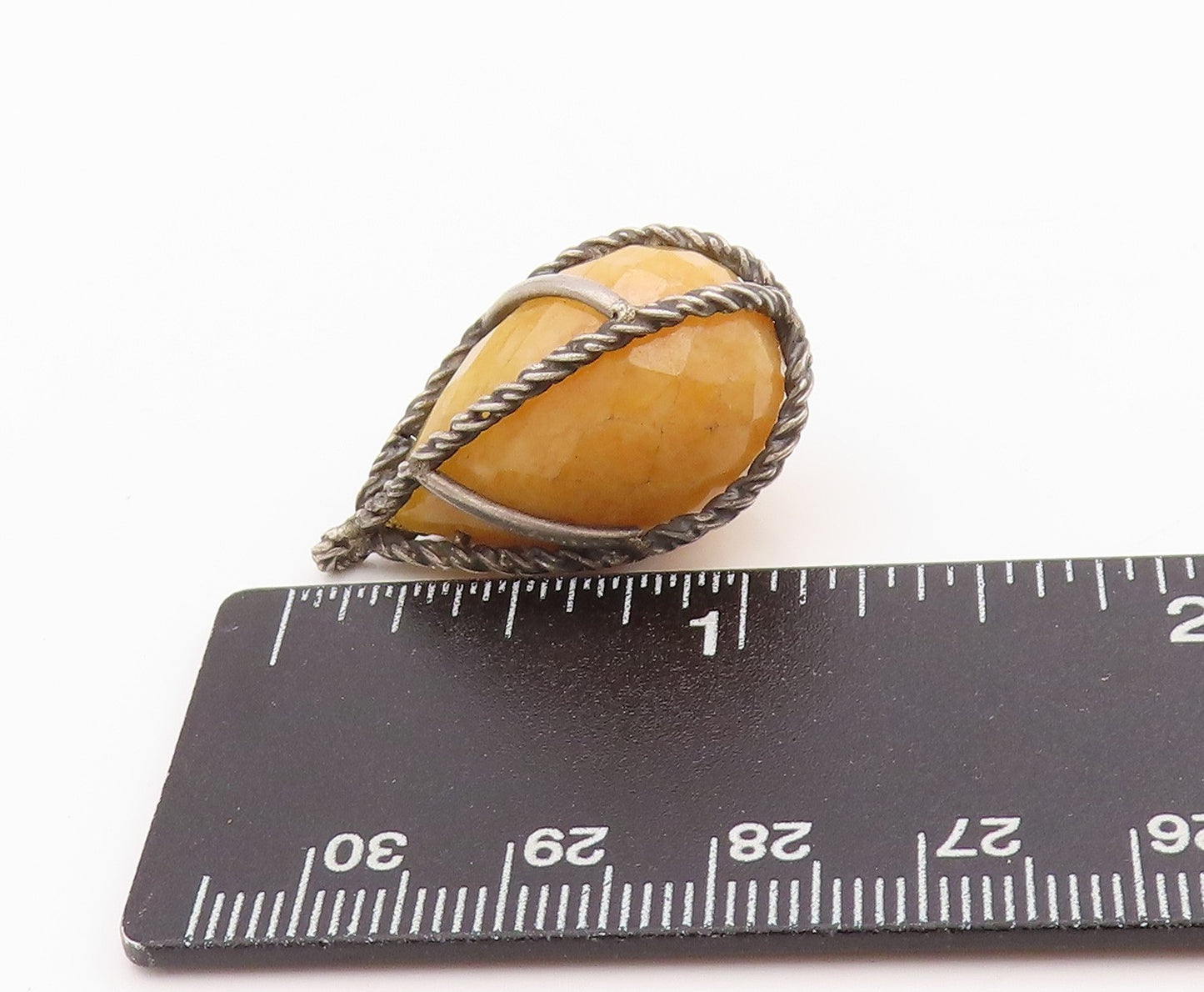 925 Sterling Silver Vintage Pendant Twisted Rope Caged Gemstone  PT24446