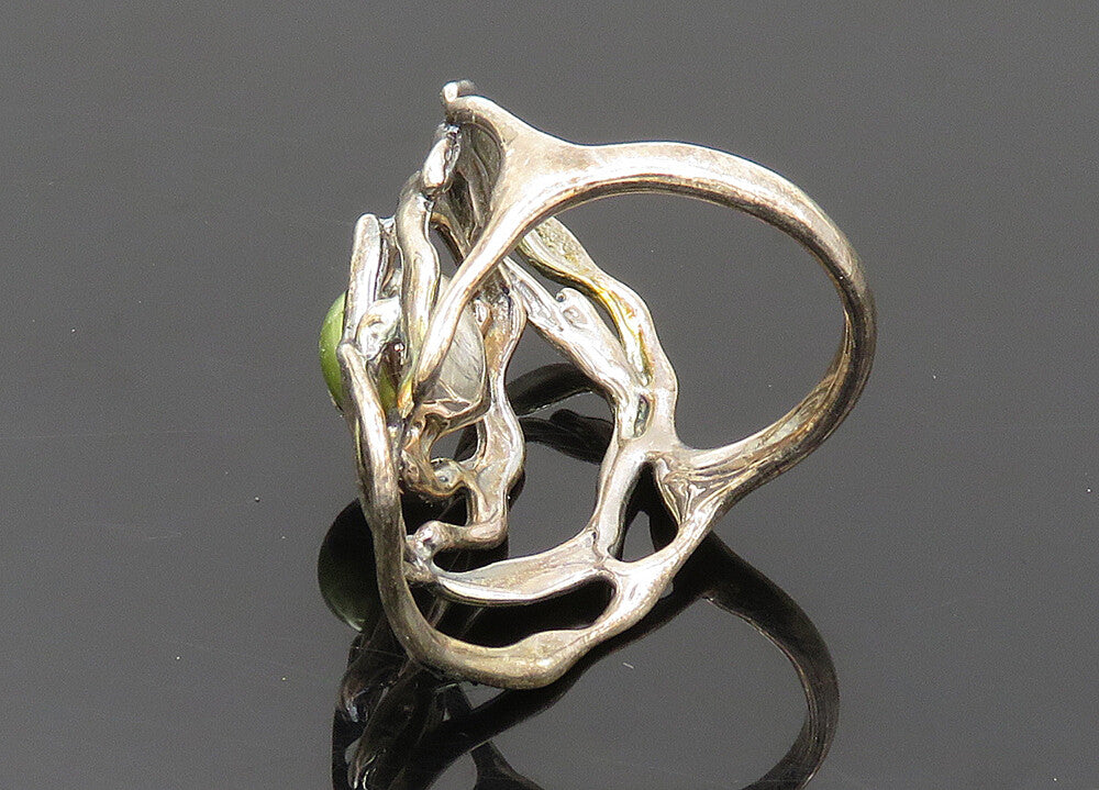 HAGIT GORALI ISRAEL 925 Silver  Vintage Green Pearl Band Ring Sz 6.5  RG20596