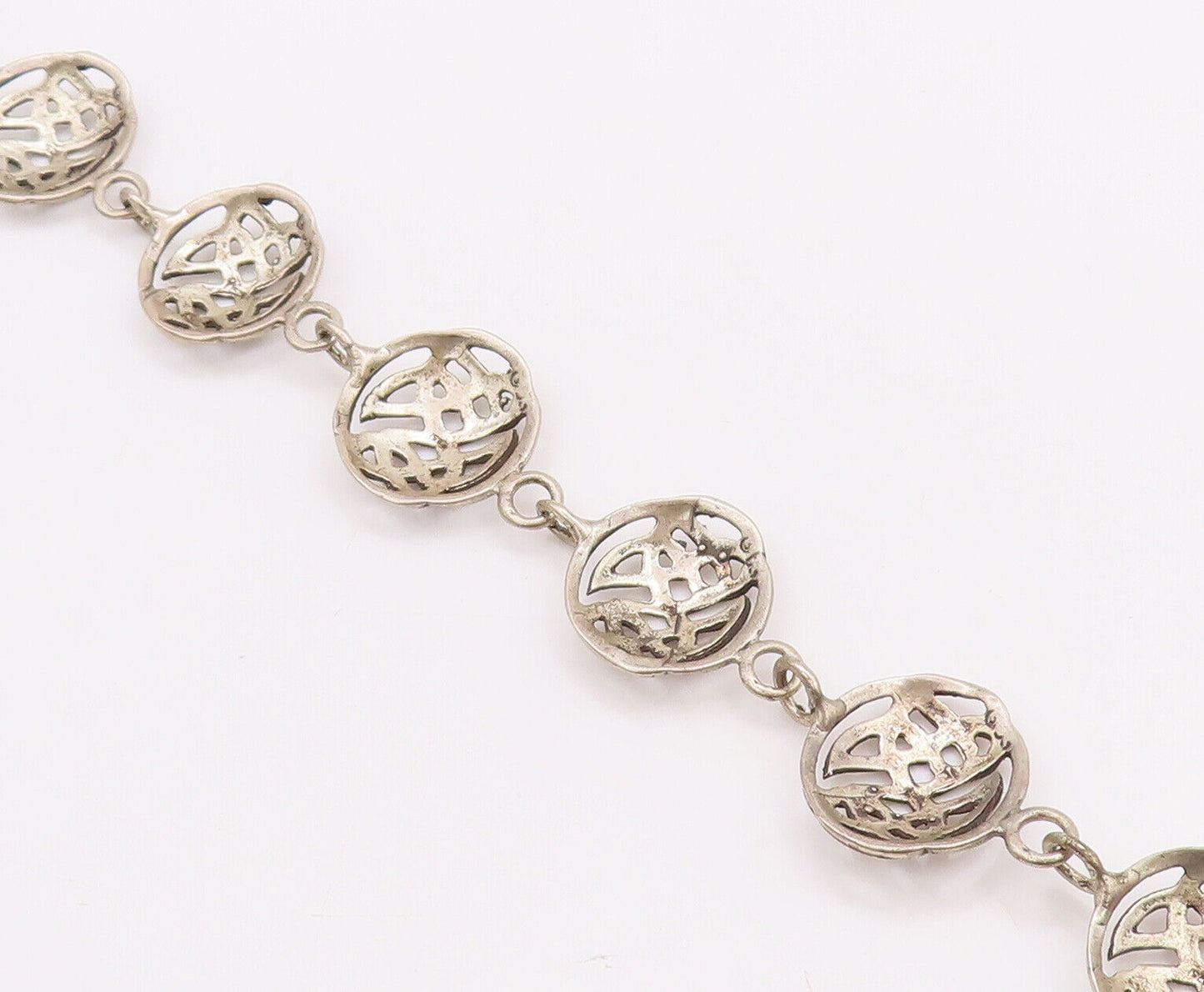 925 Sterling Silver Vintage Bracelet Round Cutout Celtic Knots  BT10637