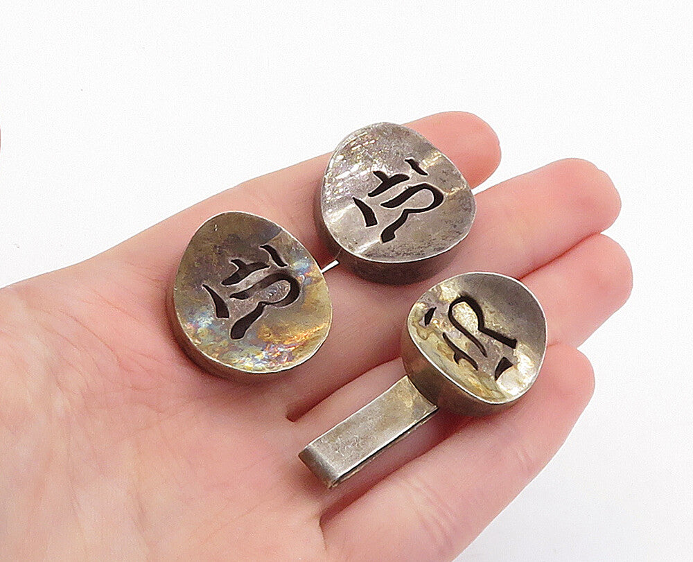 MEXICO 925 Sterling Silver  Vintage Concave Cuff Links & Tie Clip Set  TR1226