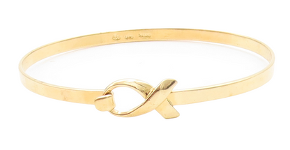 925 Sterling Silver  Shiny Gold Plated Ribbon Detail Bangle Bracelet  BT2071