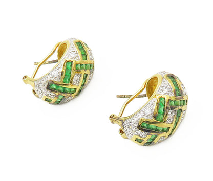 925 Sterling Silver   Shiny Green & White Topaz 2 Tone Drop Earrings  EG8935