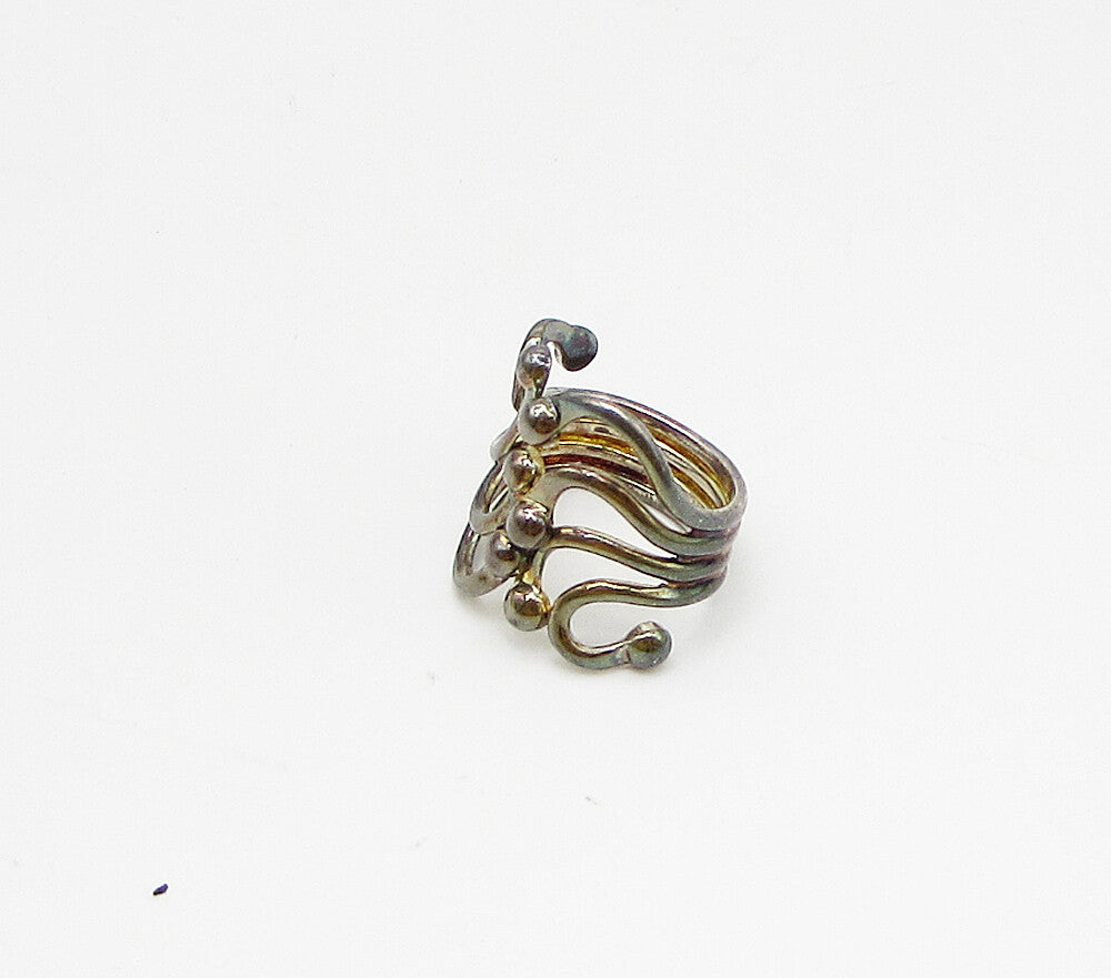 925 Sterling Silver  Vintage Dark Tone Pebbled Wire Bypass Ring Sz 8.5  RG3320