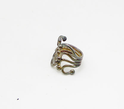 925 Sterling Silver  Vintage Dark Tone Pebbled Wire Bypass Ring Sz 8.5  RG3320