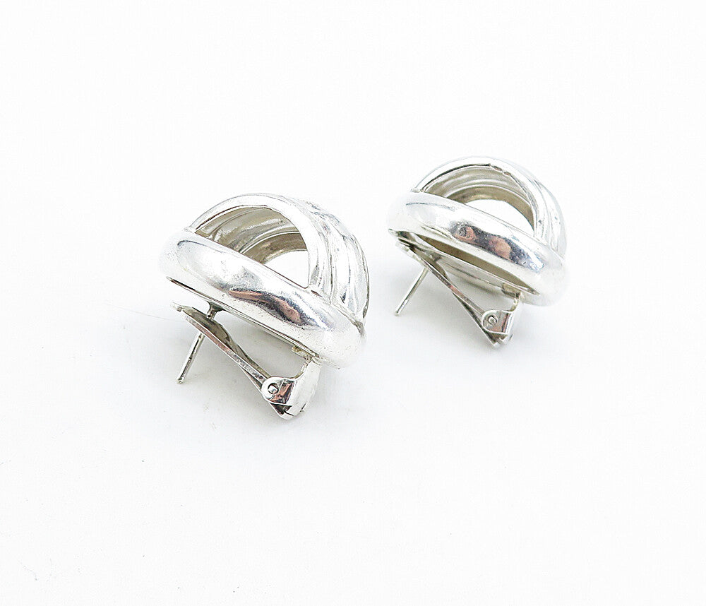 925 Sterling Silver  Vintage Polished Fluted Dome Non Pierce Earrings  EG2417