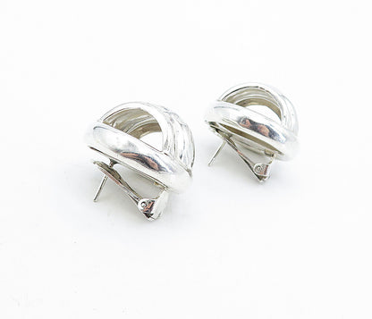 925 Sterling Silver  Vintage Polished Fluted Dome Non Pierce Earrings  EG2417