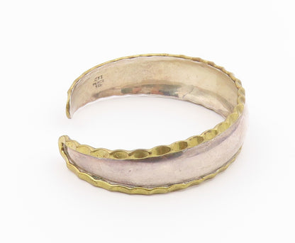 CII MEXICO 925 Silver  Vintage 2 Tone Wavy Trim Tapered Cuff Bracelet  BT9212