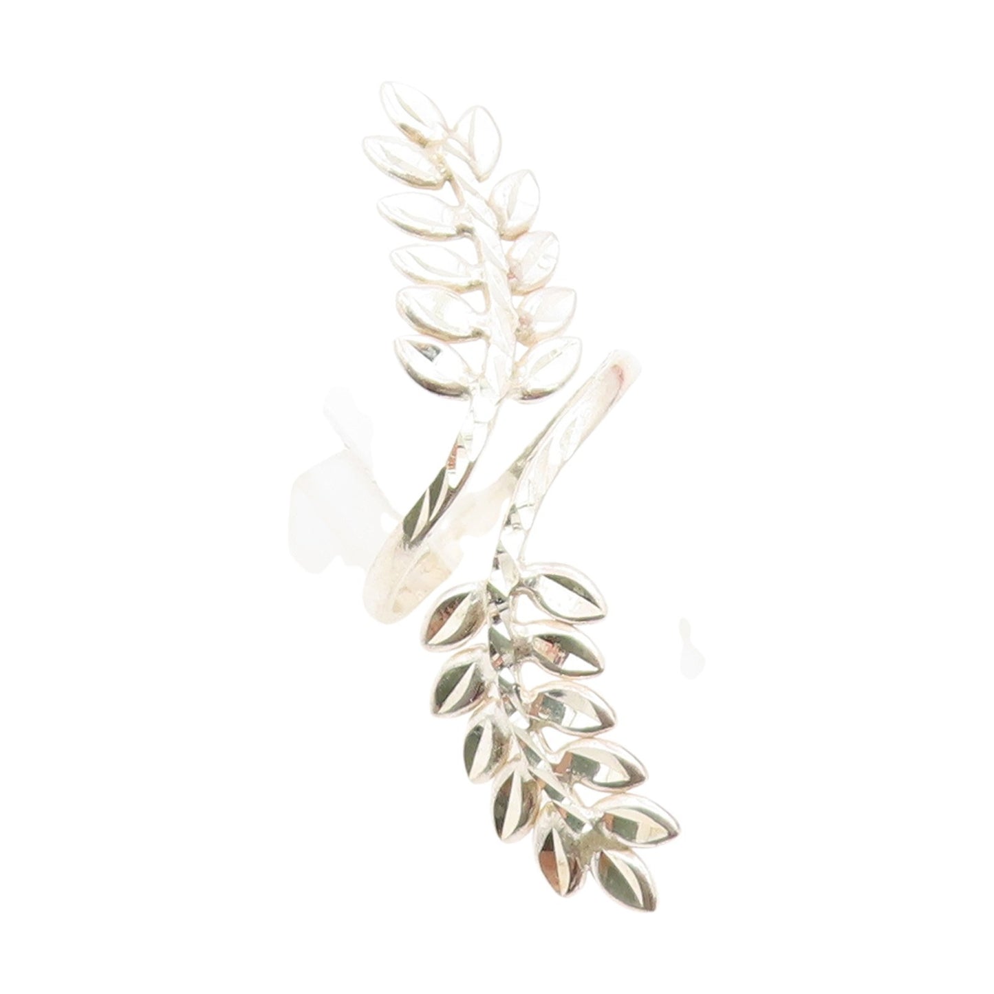 925 Sterling Silver Vintage Ring Modernist Botanical Leaf Band  Sz 11.5  RG34158