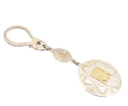 18k GOLD & 925 Silver  Vintage Peru Etched Figures Circular Keychain  TR3589