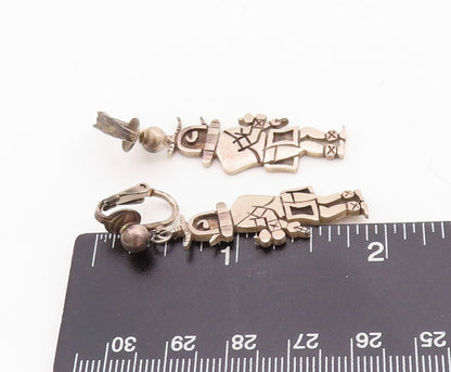 925 Sterling Silver Vintage Earrings NAVAJO Solid Carved Musician  EG13239