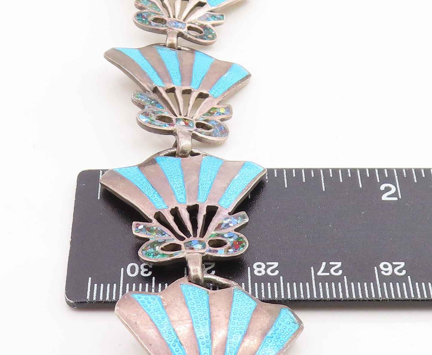 925 Sterling Silver Vintage Bracelet MIGUEL ARIAS MEXICO Enamel Fan  BT12043
