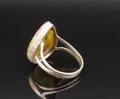 925 Silver  Vintage Pear Shaped Unakite Split Shank Ring Sz 11.5  RG25669