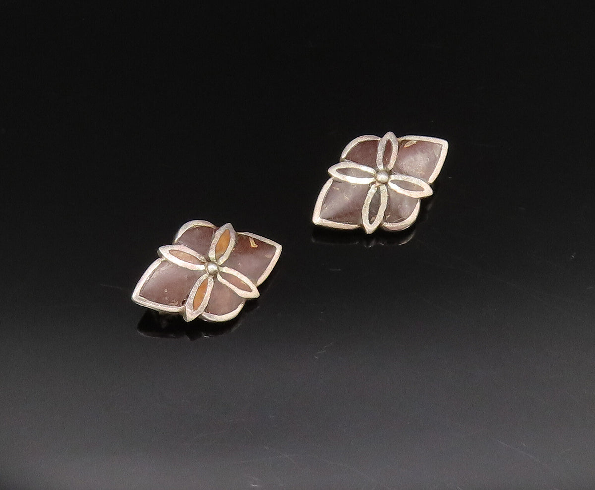 925 Sterling Silver  Vintage Inlaid Tiger's Eye Non Pierced Earrings  EG12004