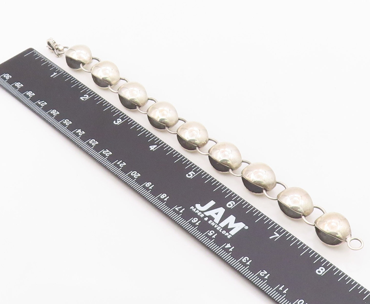 925 Sterling Silver Vintage Bracelet Chunky Puffy Sculptural Bead Link  BT12141