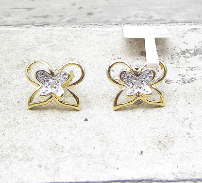 Gold Over 925 Sterling Silver Genuine Diamonds Butterfly Stud Earrings EG1047
