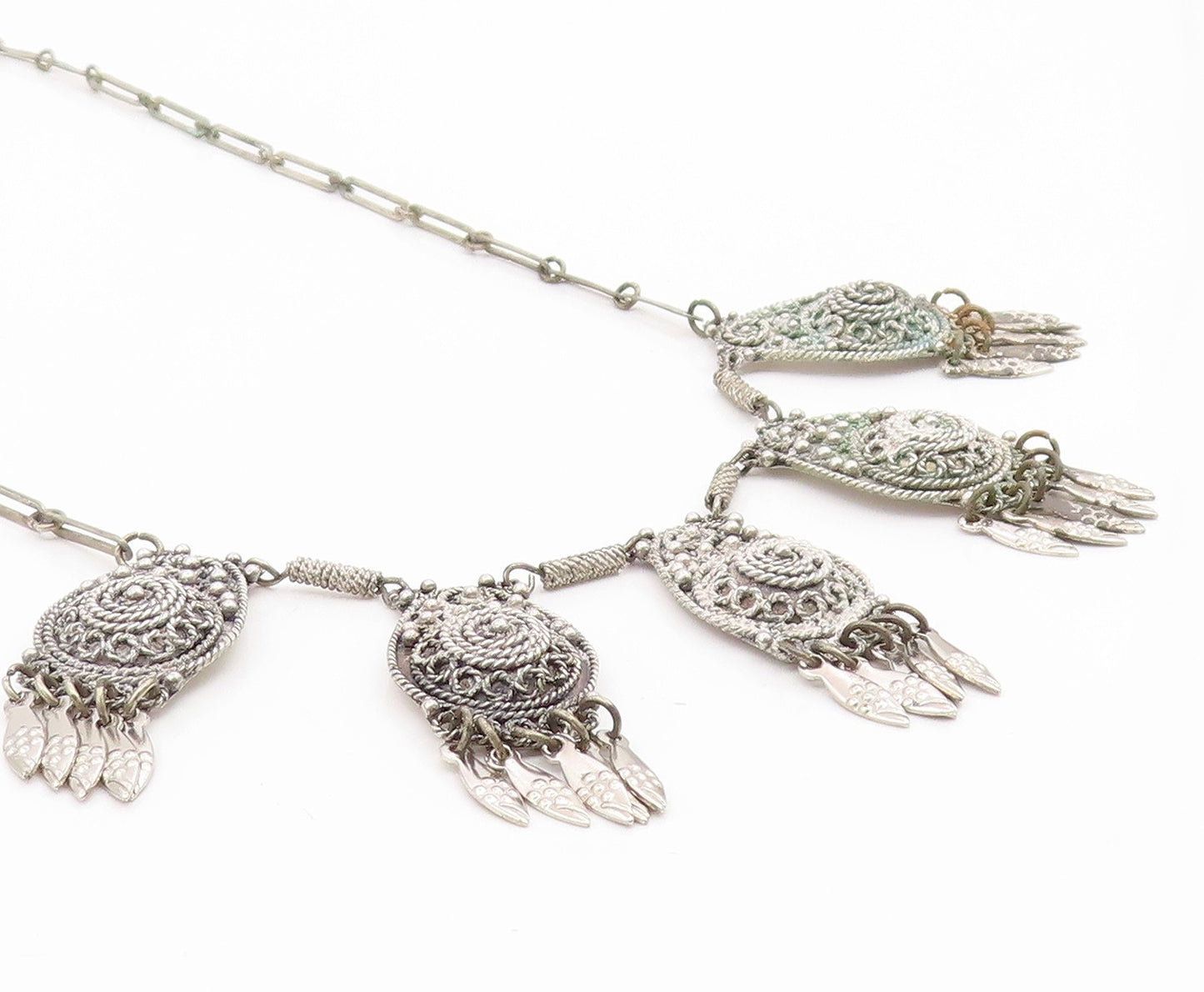 925 Sterling Silver Vintage Necklace ISRAEL Intricate Motif Design Choker NE4823