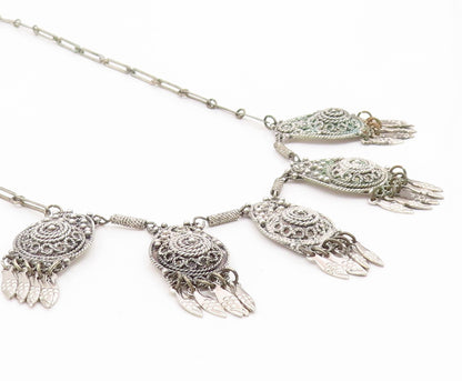 925 Sterling Silver Vintage Necklace ISRAEL Intricate Motif Design Choker NE4823