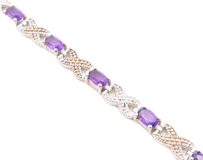 925 Sterling Silver  Faceted Amethyst  XO Tennis Bracelet  BT1092