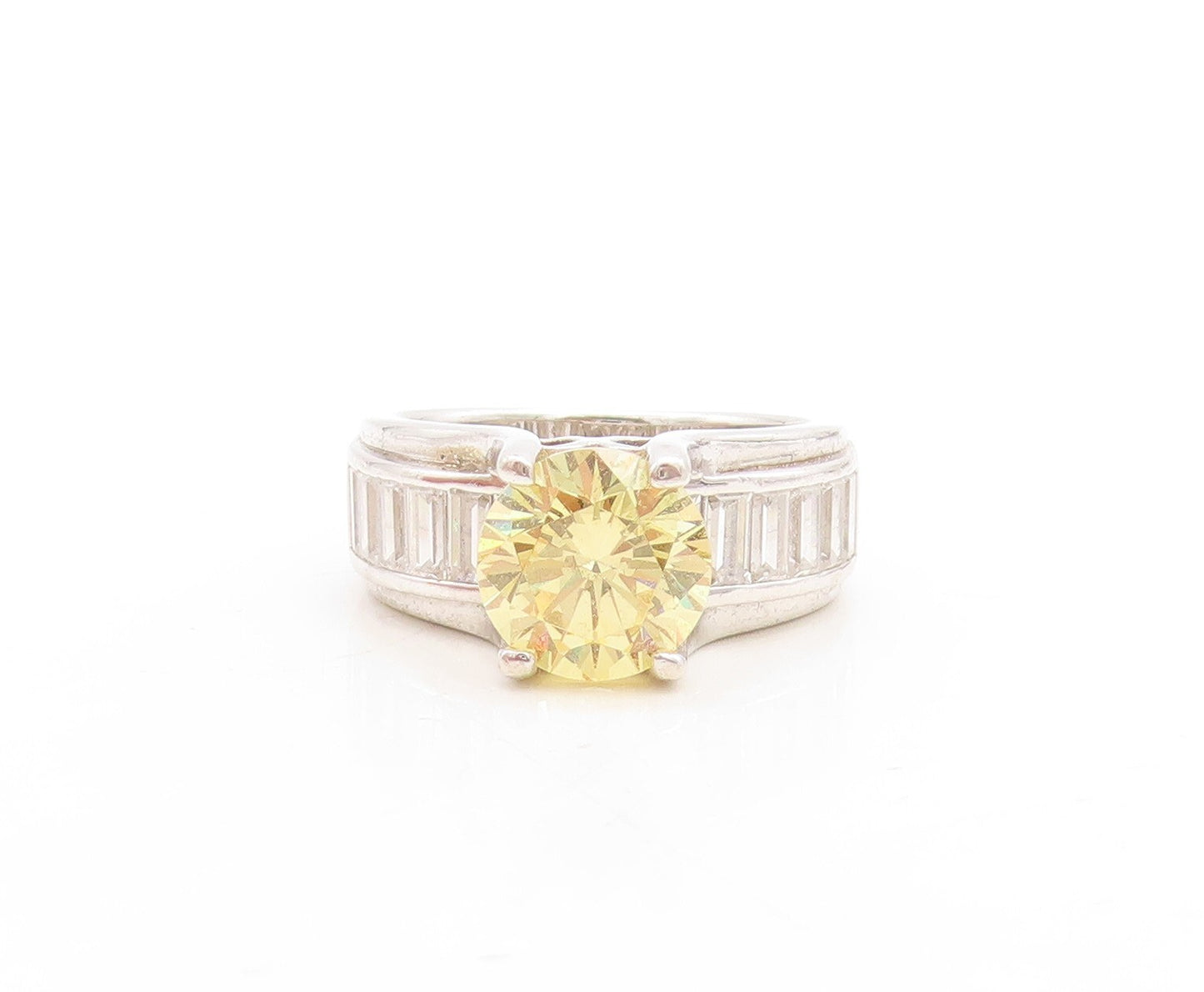 925 Sterling Silver Vintage Ring Rectangle CZ Band Round Citrine  Sz 7  RG31184