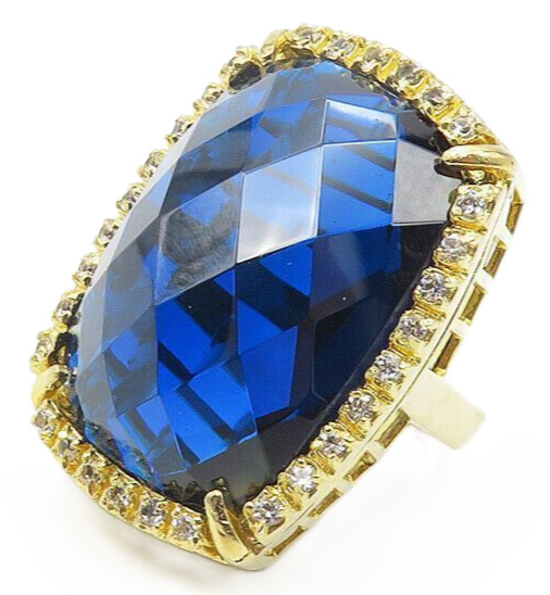 925 Sterling Silver  Designer Elongated Gold Plated Cocktail Ring Sz 7 RG11207