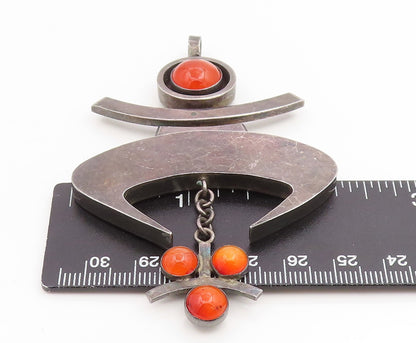 925 Sterling Silver Vintage Pendant ISRAEL Red Agate Modernist Abstract  PT25904