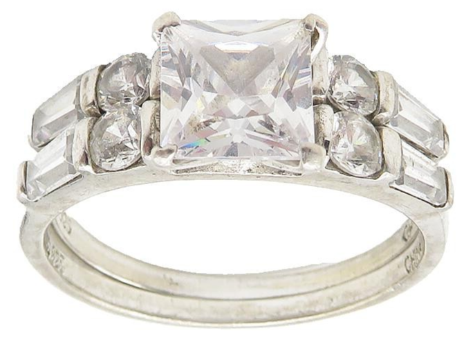 925 Sterling Silver  Cubic Zirconia Solitaire & Band Ring Set Sz 11  RG11296