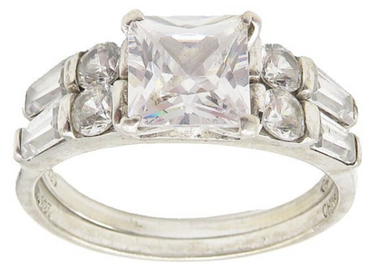 925 Sterling Silver  Cubic Zirconia Solitaire & Band Ring Set Sz 11  RG11296