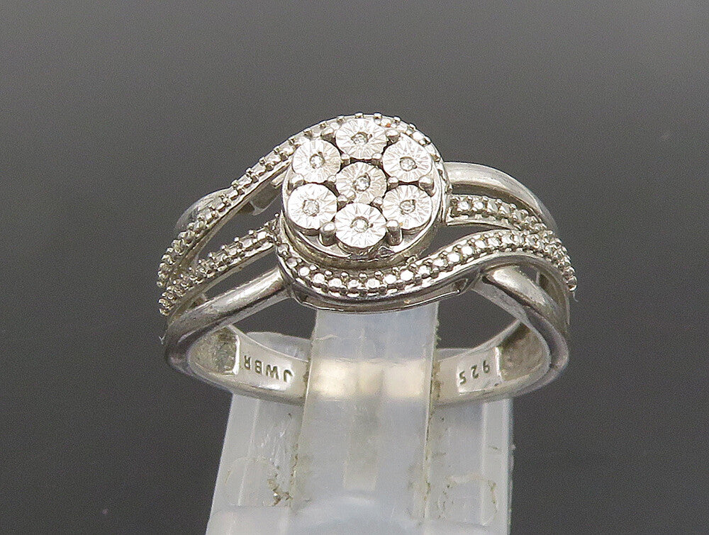 925 Silver  Vintage Floral Genuine Diamonds Multi Row Swirl Ring Sz 7  RG25158