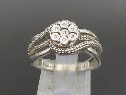 925 Silver  Vintage Floral Genuine Diamonds Multi Row Swirl Ring Sz 7  RG25158