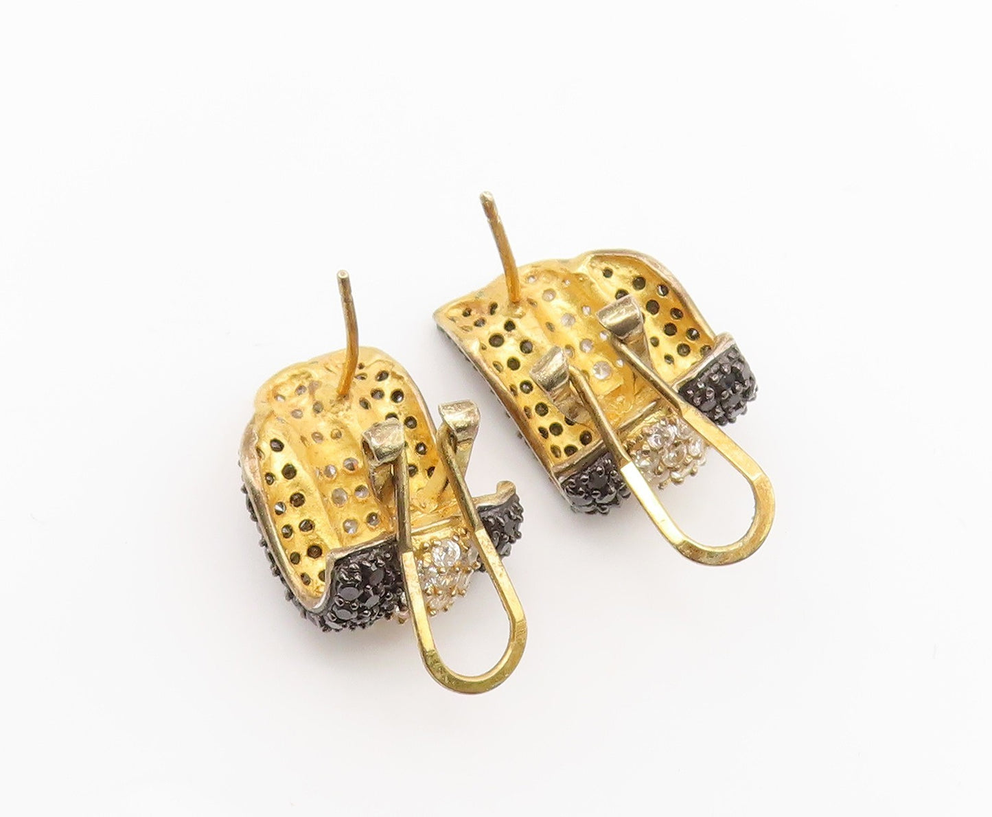 925 Sterling Silver Vintage Earrings Gold Plated Spinel & CZ Cluster  EG14191