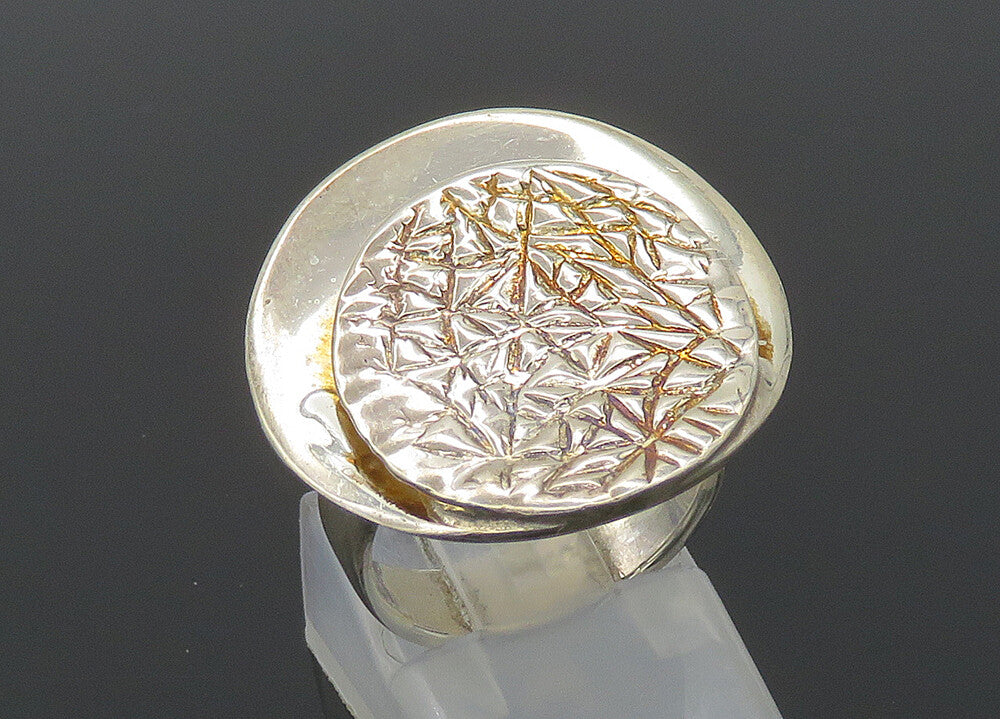 925 Sterling Silver  Vintage Shiny Etched Detail Round Band Ring Sz 6  RG20457