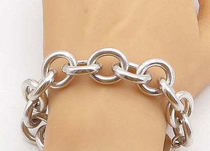 CAROLEE 925 Silver  Vintage Chunky Circle Link Shiny Chain Bracelet  BT1546