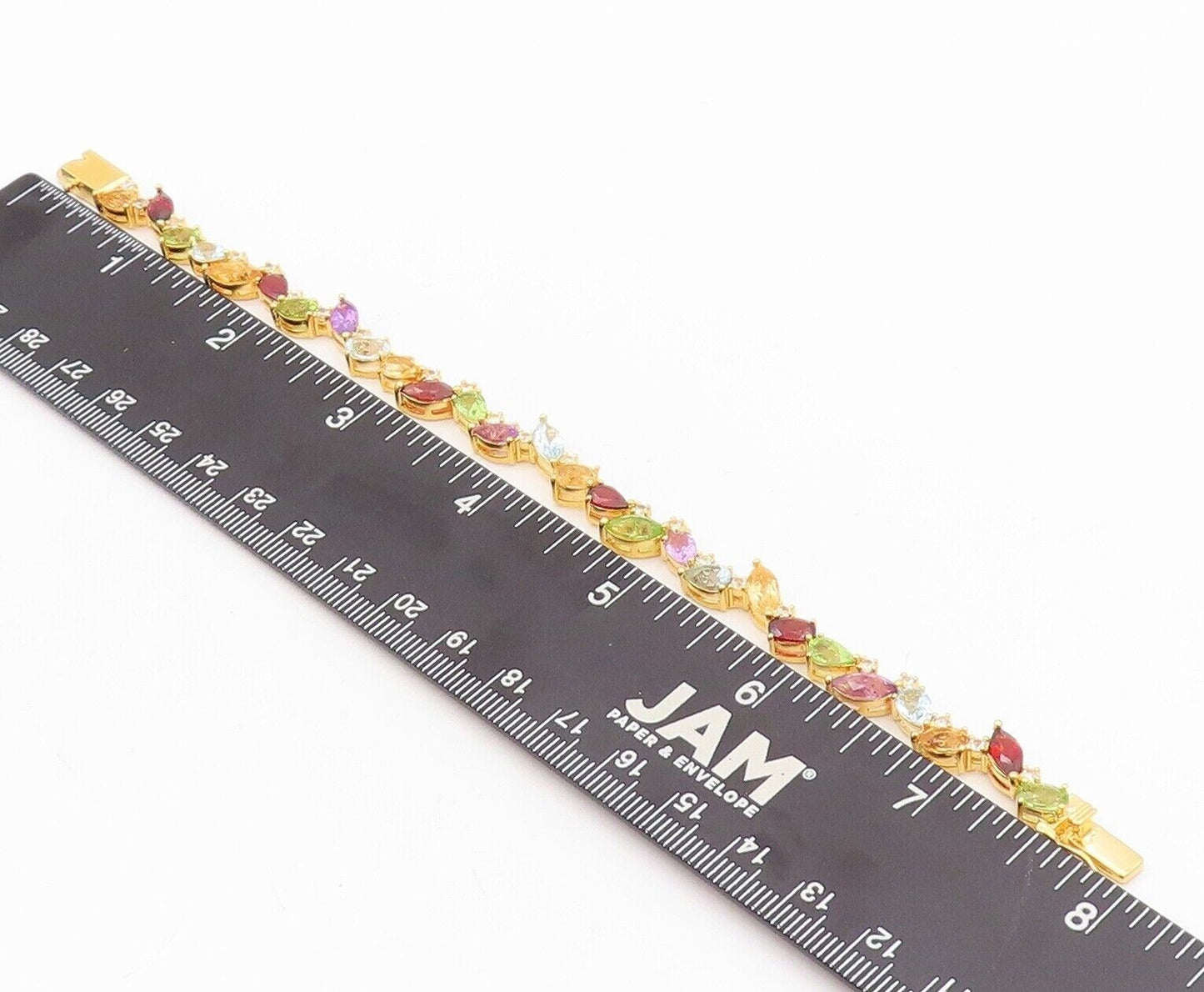 925 Sterling Silver Vintage Bracelet Gold Plated Multi Shape Gemstones  BT10775