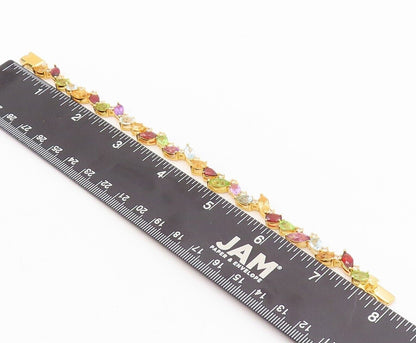 925 Sterling Silver Vintage Bracelet Gold Plated Multi Shape Gemstones  BT10775